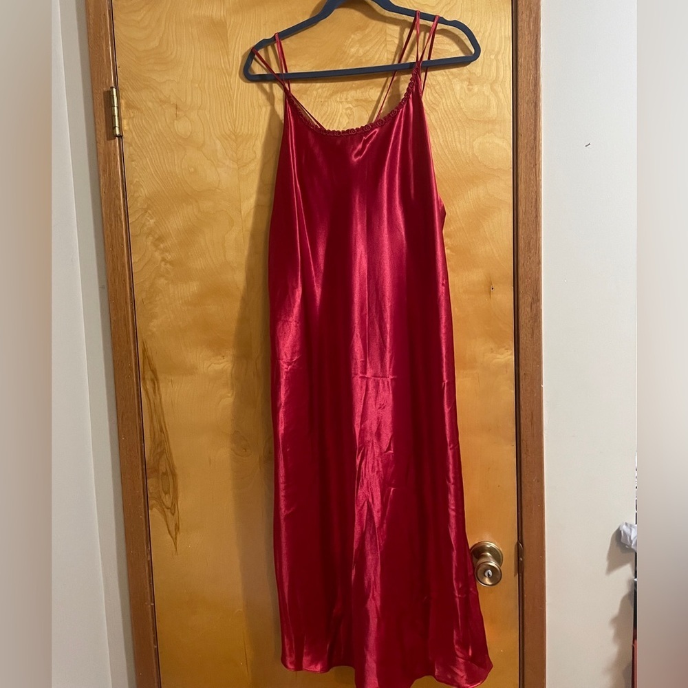 Vintage Inner Most (Large) Cranberry Red Silky Romantic Lingerie Slip-Dress